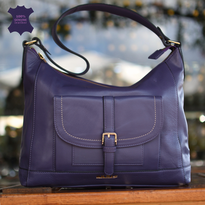 Elegante Schultertasche aus Echtleder in Violett – IULIUS