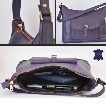 Elegante Schultertasche aus Echtleder in Violett – IULIUS