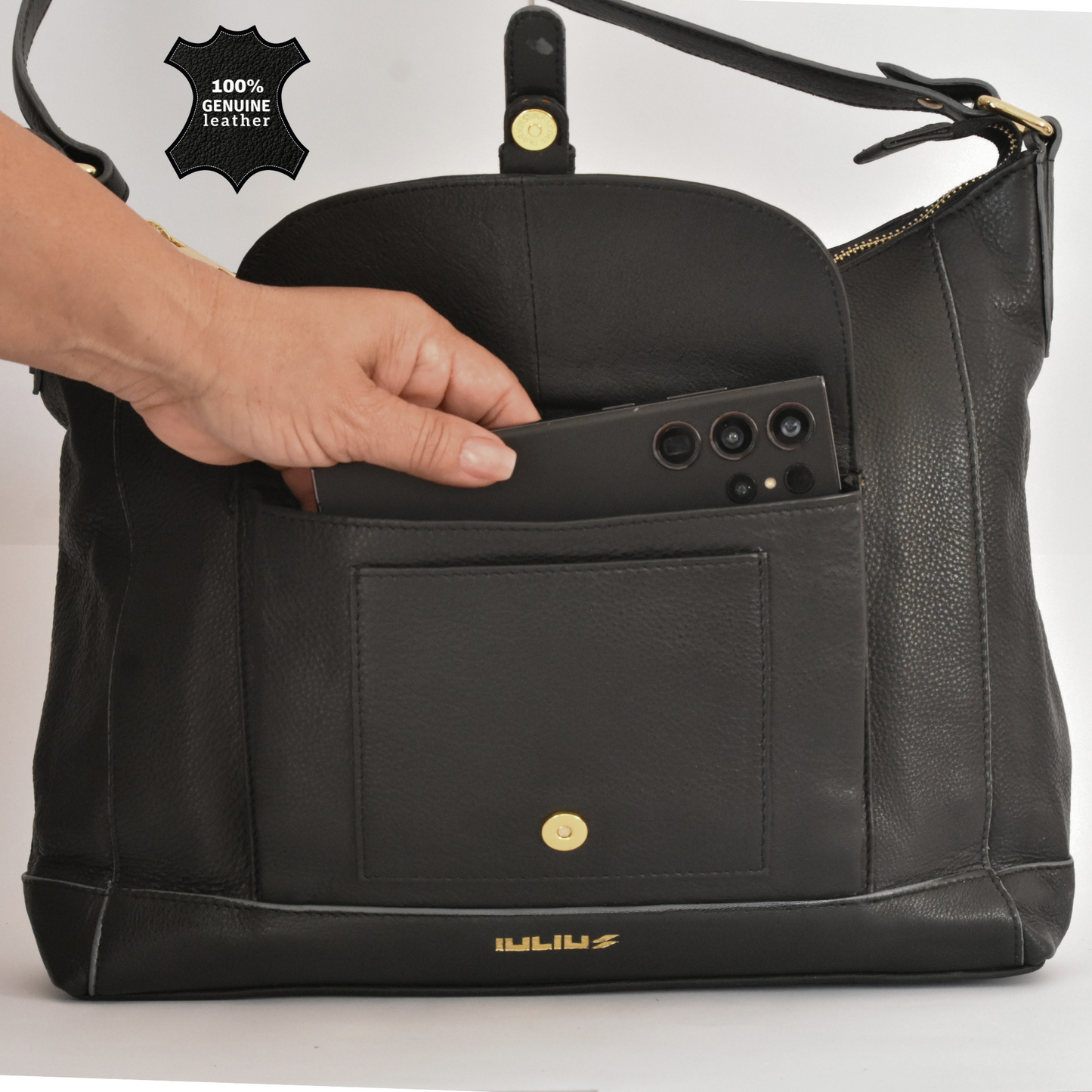 Bolso de Hombro de Cuero Negro – Elegante y Funcional – IULIUS-2